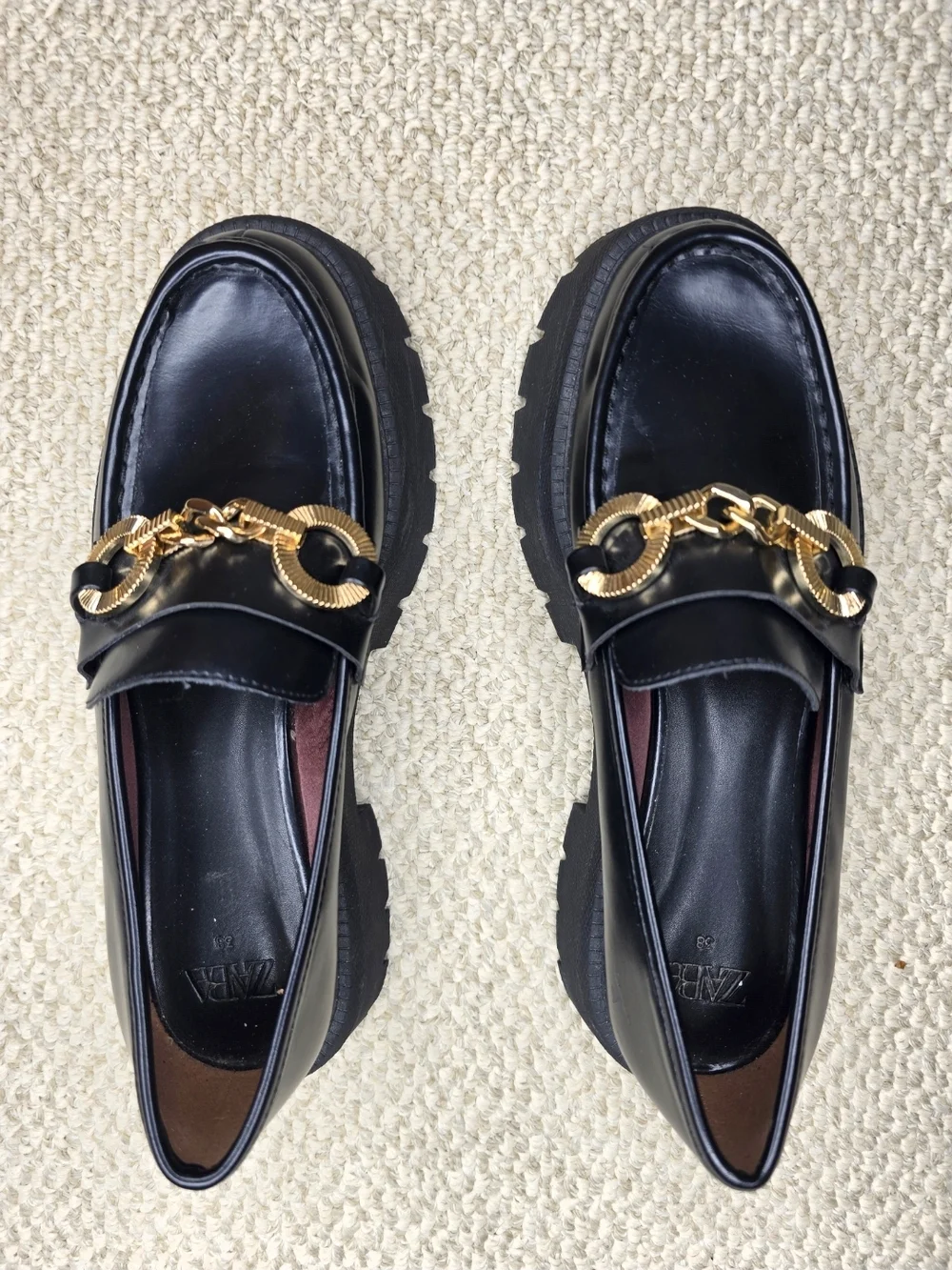 Zara Black Platform Chain Loafers UK 38 US 8